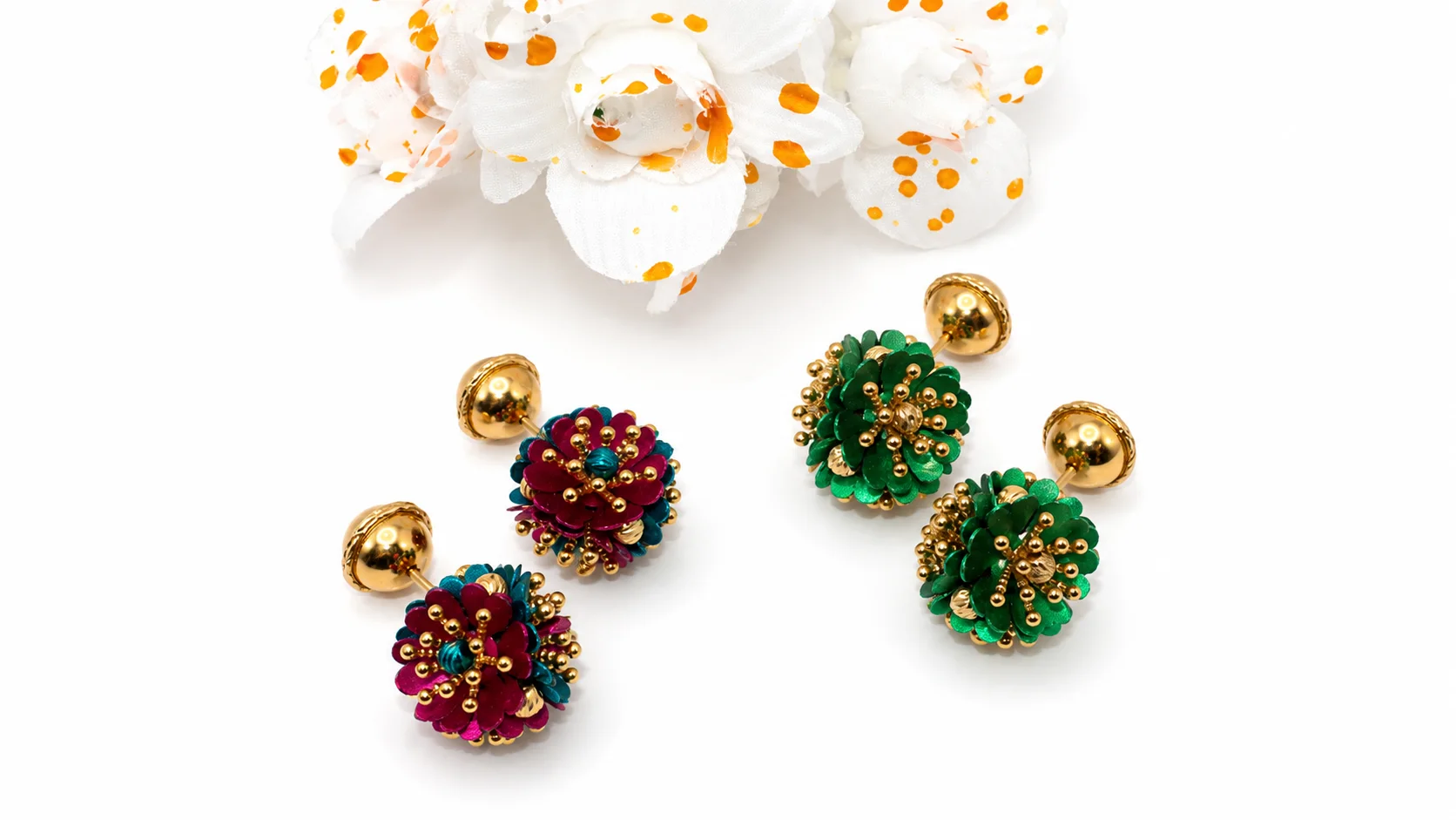 Colourful floral gold earrings